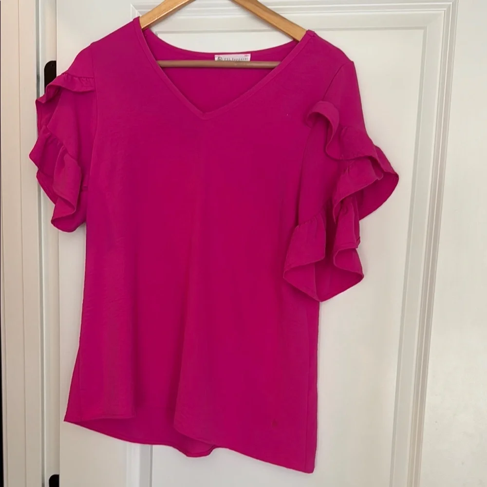 Pink Ruffled Cuffed Sleeve Blouse - Picture 1 of 2